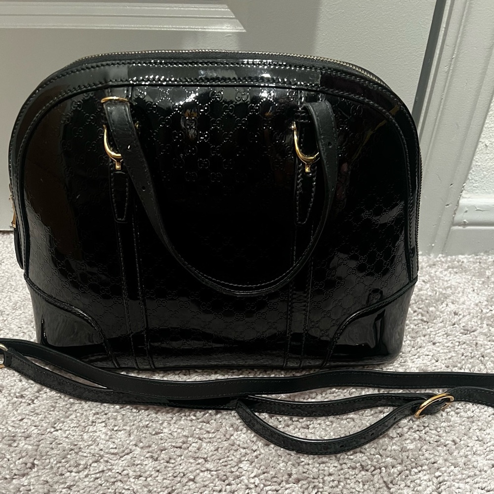 Gucci Black Patent Leather Dome Satchel